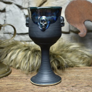 Handmade ceramic wine goblet black matt and effect glaze 2