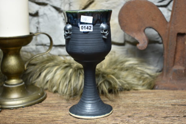Handmade ceramic wine goblet black matt and effect glaze 3 - Image 5