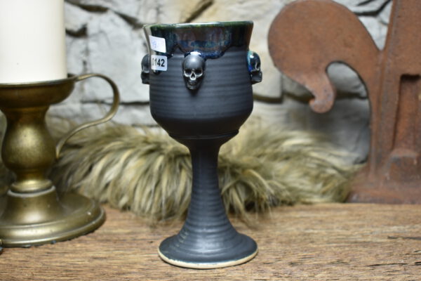 Handmade ceramic wine goblet black matt and effect glaze 3 - Image 4