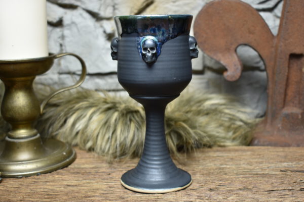 Handmade ceramic wine goblet black matt and effect glaze 3