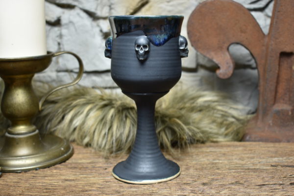 Handmade ceramic wine goblet black matt and effect glaze 3 - Image 2
