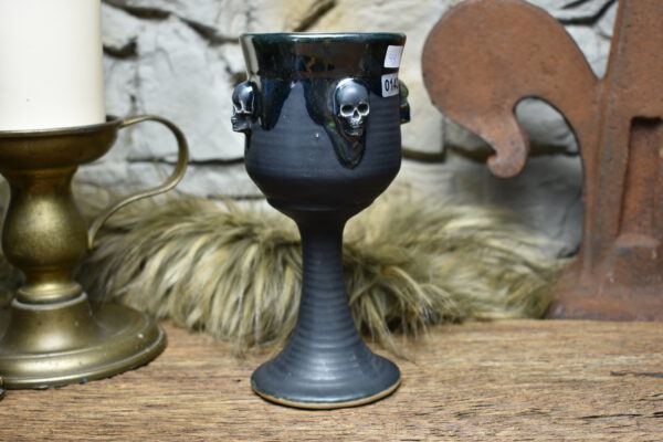 Handmade ceramic wine goblet black matt and effect glaze 4 - Image 4