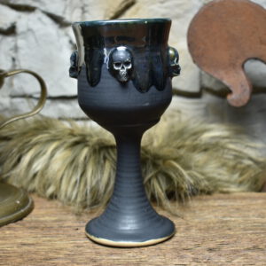 Handmade ceramic wine goblet black matt and effect glaze 4