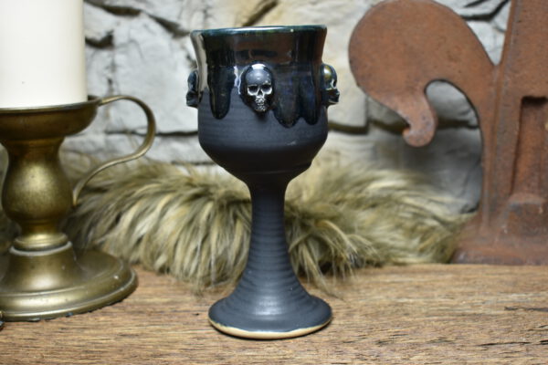 Handmade ceramic wine goblet black matt and effect glaze 4