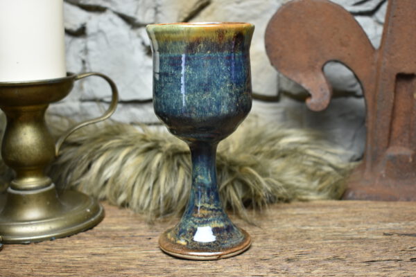 Handmade ceramic wine goblet black matt and effect glaze 5