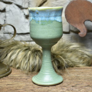 Handmade ceramic wine goblet green matt and effect glaze 1
