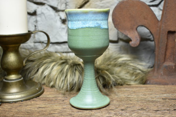 Handmade ceramic wine goblet green matt and effect glaze 1 - Image 2