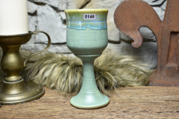 Handmade ceramic wine goblet green matt and effect glaze 2 - Image 4