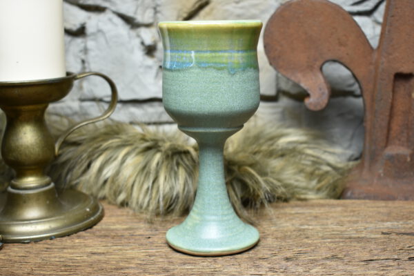 Handmade ceramic wine goblet green matt and effect glaze 2 - Image 3