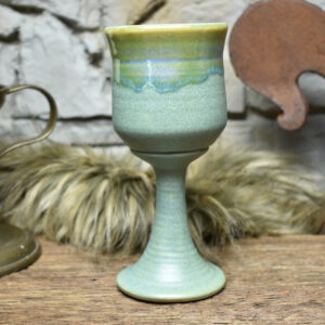 Handmade ceramic wine goblet green matt and effect glaze 2