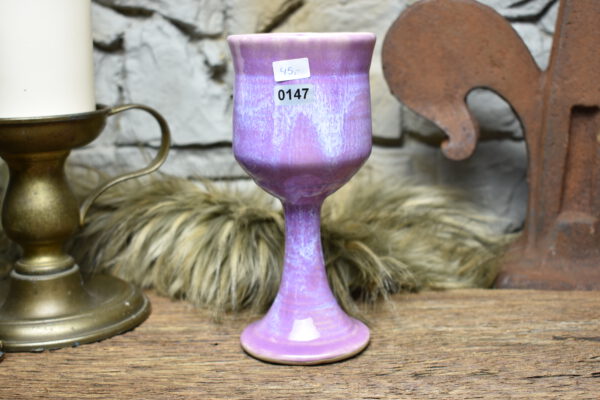 Handmade ceramic wine goblet lilac effect glaze - Image 4