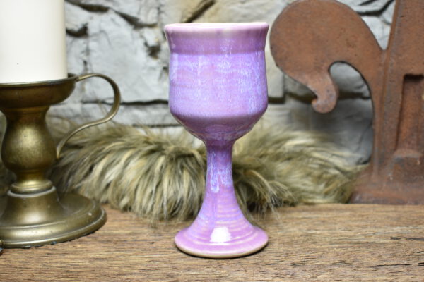 Handmade ceramic wine goblet lilac effect glaze - Image 3