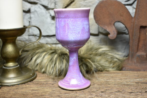 Handmade ceramic wine goblet lilac effect glaze