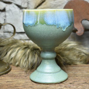 Handmade ceramic grail 500ML with green matt and effect glaze 1
