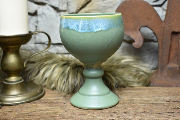 Handmade ceramic grail 500ML with green matt and effect glaze 2 - Image 4