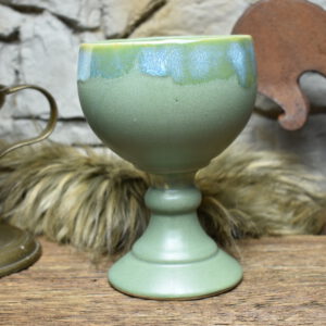 Handmade ceramic grail 500ML with green matt and effect glaze 2