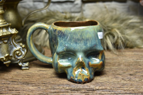 Skull mug brown and blue effect glaze 7 - Image 4