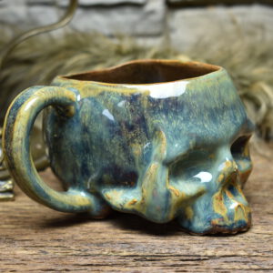 Skull mug brown and blue effect glaze 7