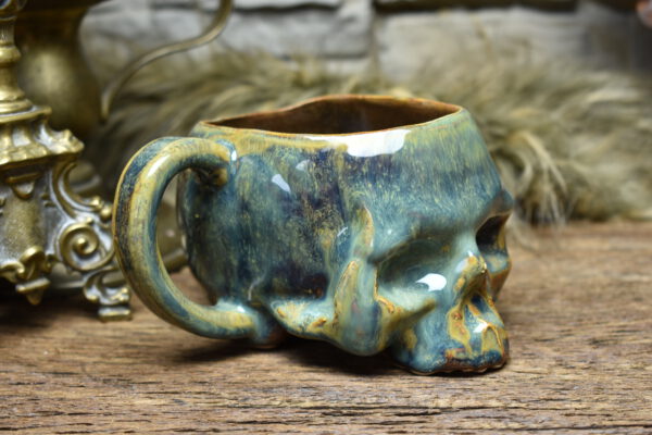 Skull mug brown and blue effect glaze 7