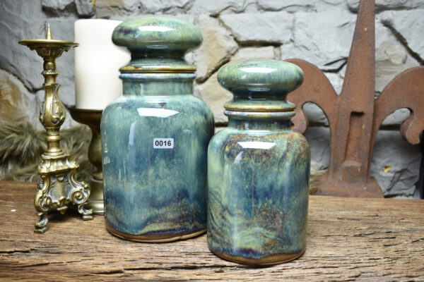 Set of 2 apothecary pots brown/blue effect glaze - Image 3