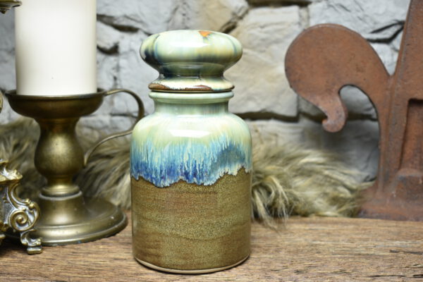 Apothecary pot brown green blue effect glaze - Image 3
