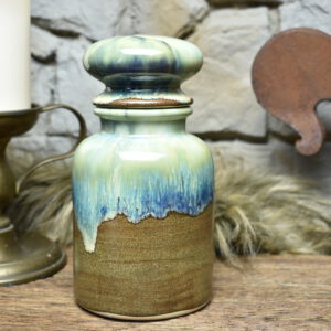 Apothecary pot brown green blue effect glaze
