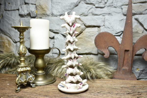 Handmade ceramic spine candle holder white and red bloody effect glaze - Image 4