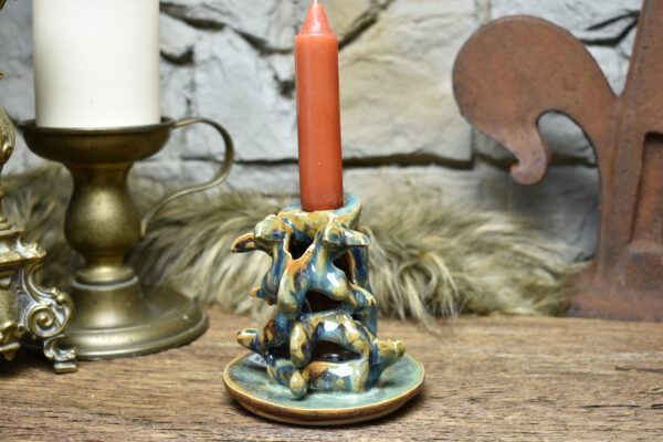 Handmade ceramic small spine candle holder brwon blue effect glaze - Image 3