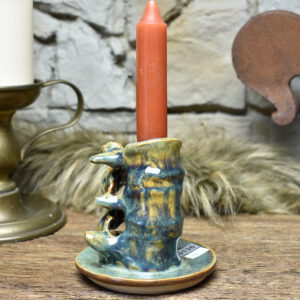 Handmade ceramic small spine candle holder brwon blue effect glaze