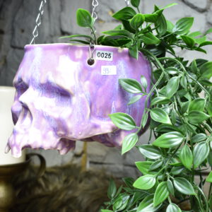 Large hanging skull plantpot lilac effect glaze