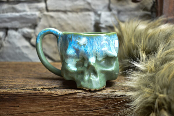 Skull mug green matt and blue effect glaze 1 - Image 5