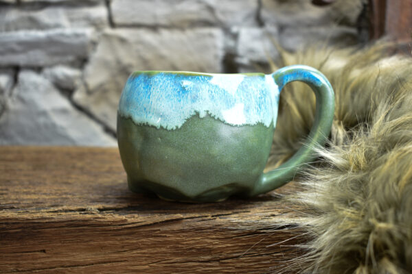 Skull mug green matt and blue effect glaze 1 - Image 3