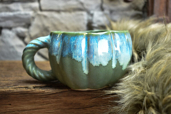 Pumpkin mug matt green and blue effect 1