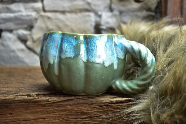 Pumpkin mug matt green and blue effect 1 - Image 3