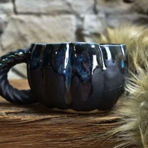 Pumpkin mug matt black and shine effect glaze
