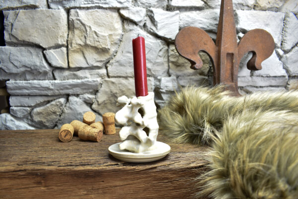 Handmade ceramic small spine candle holder matt white 1