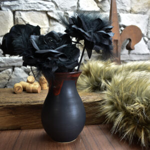 Handmade small vase black matt and red effect