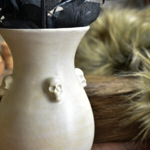 Handmade small vase with skulls white matt