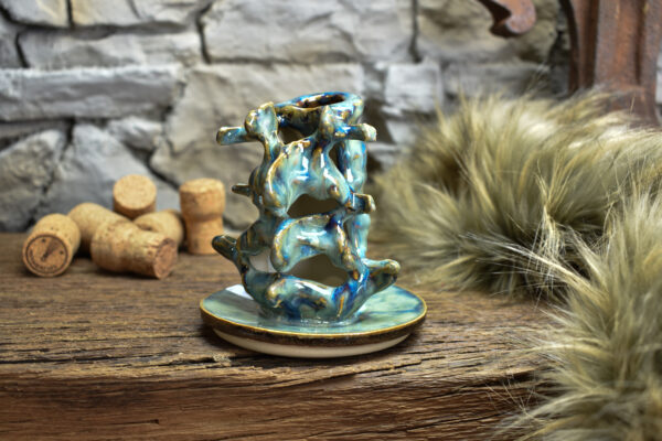 Handmade ceramic small spine candle holder brown/blue effect 2 - Image 6