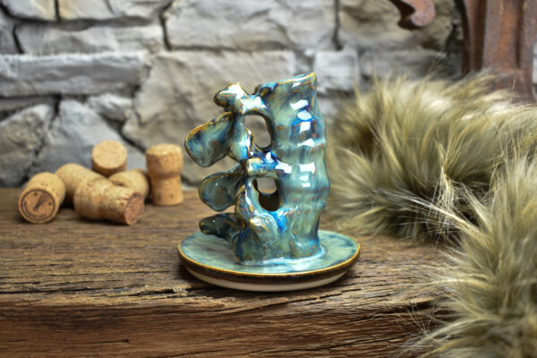 Handmade ceramic small spine candle holder brown/blue effect 2 - Image 5