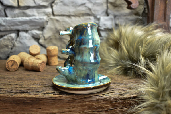 Handmade ceramic small spine candle holder brown/blue effect 2 - Image 4