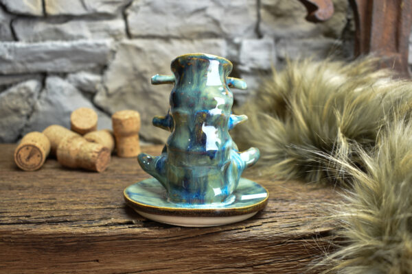 Handmade ceramic small spine candle holder brown/blue effect 2 - Image 3