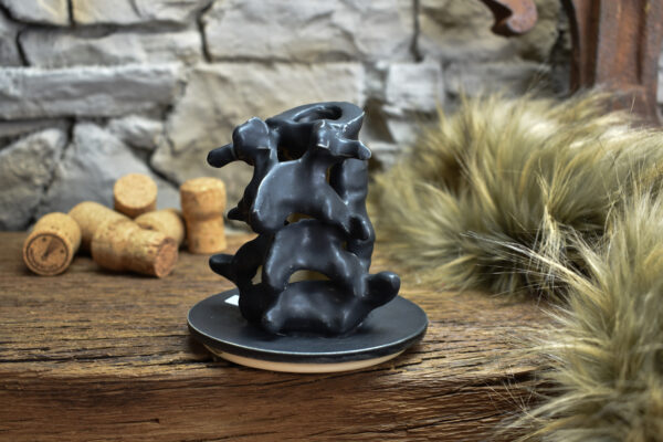 Handmade ceramic small spine candle holder matt black - Image 6