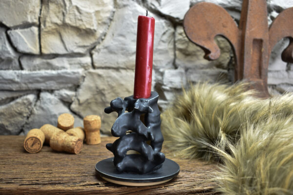 Handmade ceramic small spine candle holder matt black