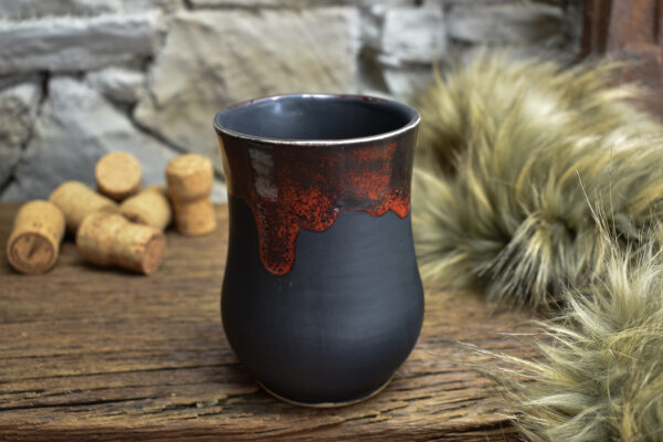 Handmade ceramic cup with black matt and red glaze 2