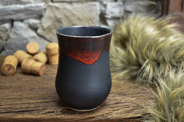 Handmade ceramic cup with black matt and red glaze 2 - Image 2