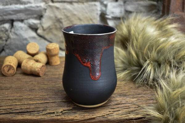 Handmade ceramic cup with black matt and red glaze 1 - Image 3