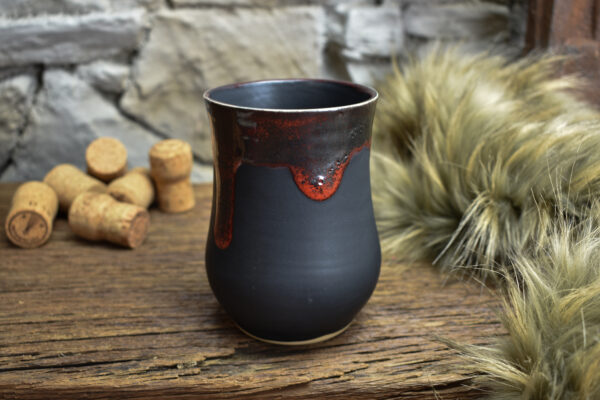Handmade ceramic cup with black matt and red glaze 1