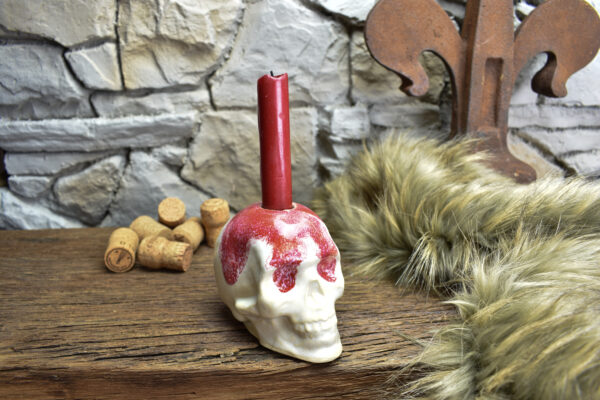 Handmade ceramic skull candle holder white matt and pink effect - Image 6