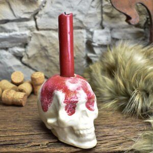 Handmade ceramic skull candle holder white matt and pink effect